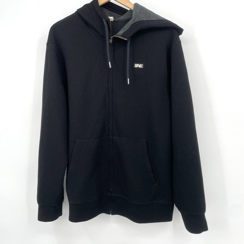 American Eagle Active Hoodie XL Mens Black Long Sleeve Full Zip Stretch